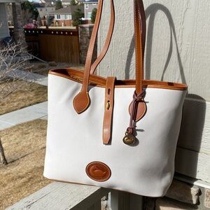 Dooney & Bourke Classic White and Tan Leather Tote Bag